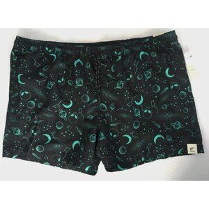 No Boundaries Mens Swim Trunks Size 3XL Black w Blue Aliens Moons Stars Pockets